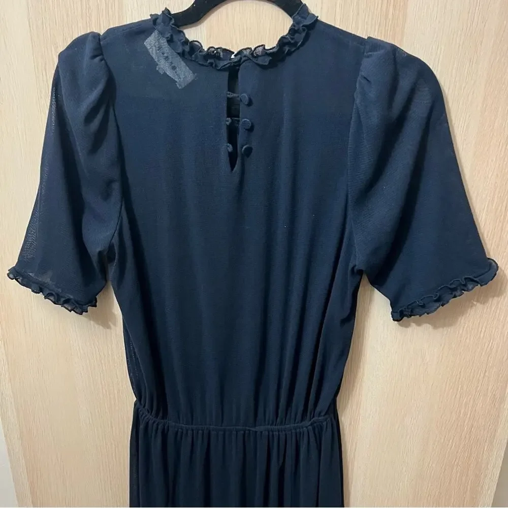 THE GREAT. Sheer Navy Ruffle Maxi Dress S - Picture 5 of 5